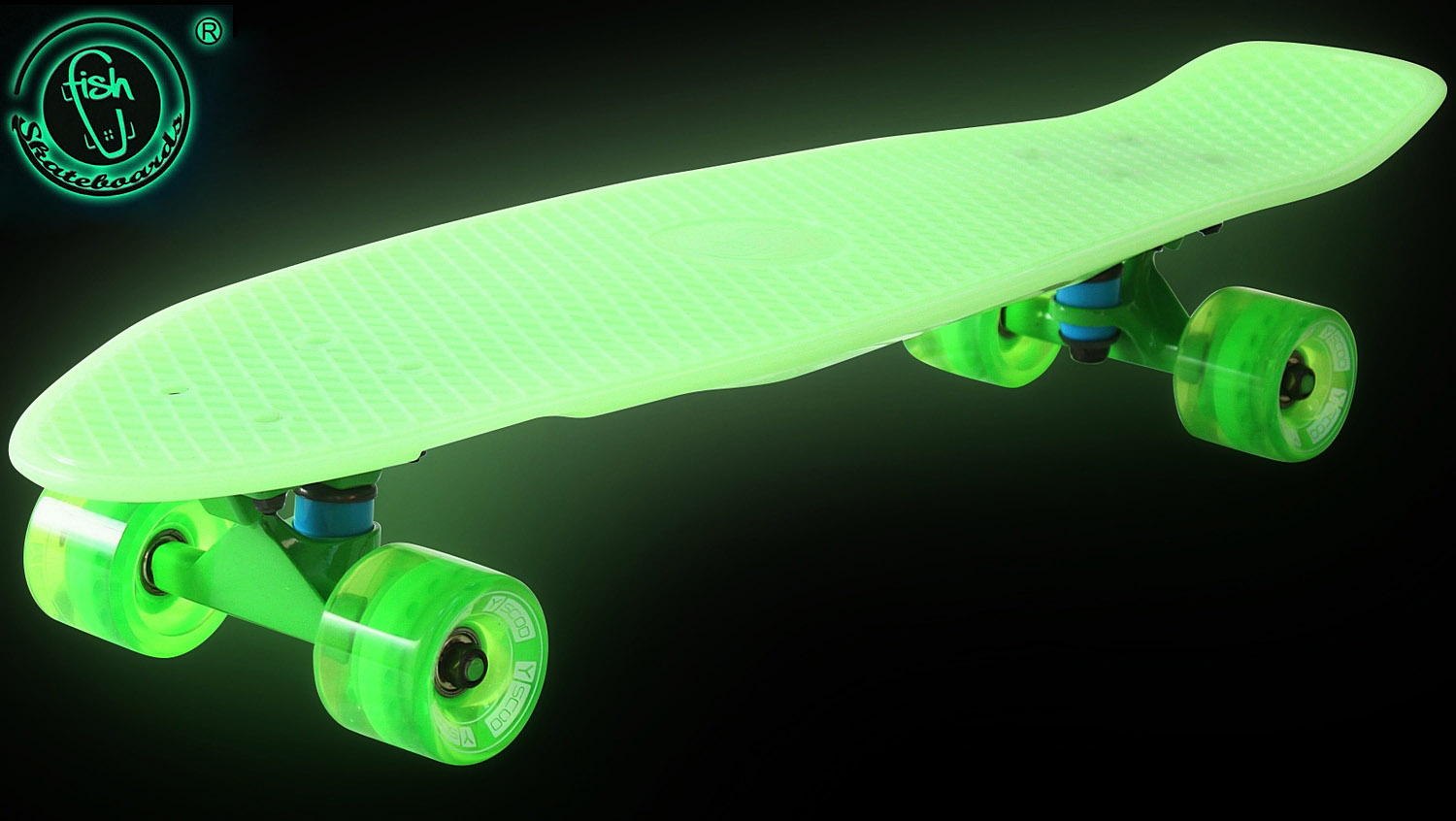 Скейтборд виниловый Y-Scoo Big Fishskateboard Glow 27" 402E-G с сумкой, зеленый  